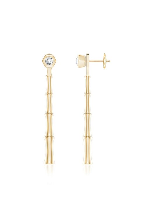 Natori Indochine Bamboo 14k Diamond Multi-Wear Linear Earrings 14K Yellow Gold