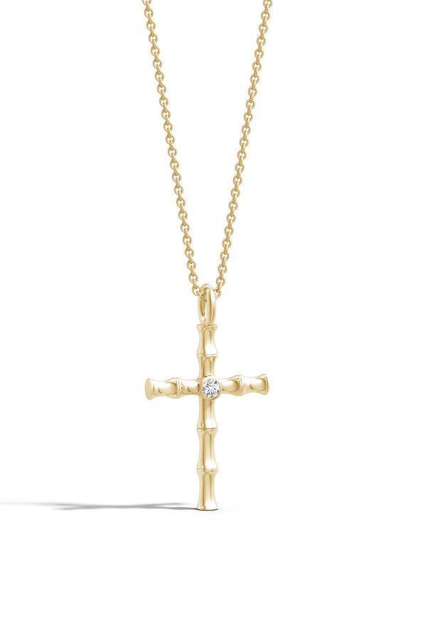Natori Indochine Spirit 14k Bamboo Cross Diamond Pendant Necklace 14K Yellow Gold