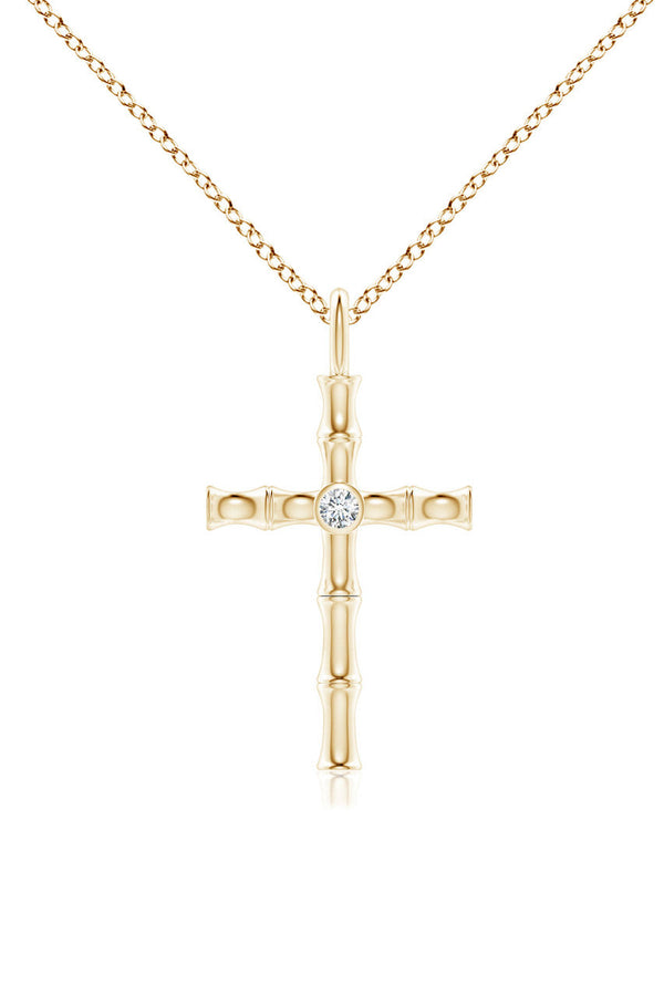Natori Indochine Spirit 14k Bamboo Cross Diamond Pendant Necklace 14K Yellow Gold