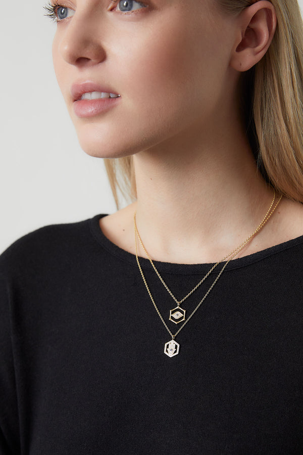 natori Indochine Spirit 14k Bamboo Frame Hamsa Diamond Pendant Necklace 14K Yellow Gold