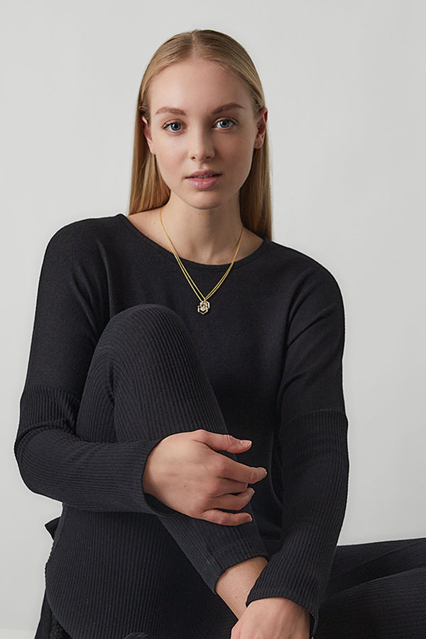 natori Indochine Spirit 14k Evil Eye Bamboo Hexagon Frame Diamond Necklace 14K Yellow Gold