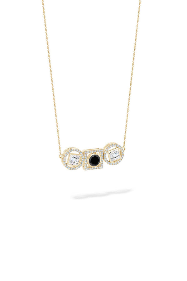 Natori Infinity 14K Gold With Black & White Diamond Three Stone Halo Necklace 14K Yellow Gold