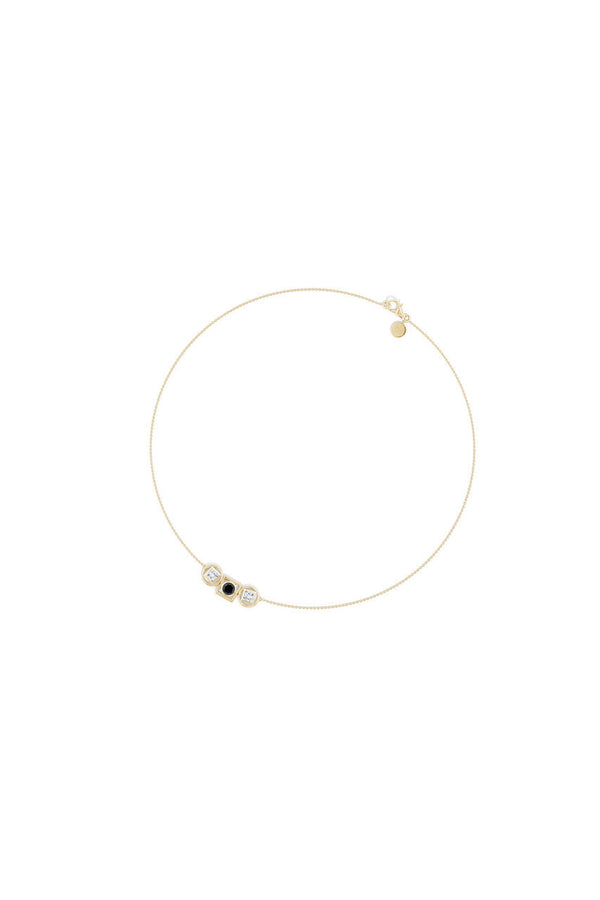 Natori Infinity 14K Gold With Black & White Diamond Three Stone Necklace 14K Yellow Gold