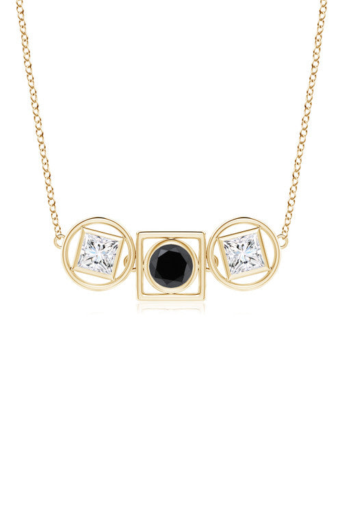 natori Infinity 14K Gold with Black & White Diamond Three Stone Necklace 14K Yellow Gold