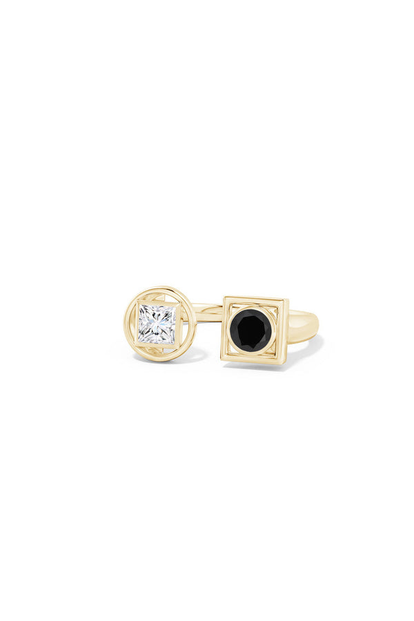Natori Infinity 14K Gold With Black & White Diamond Two Stone Open Ring 14K Yellow Gold