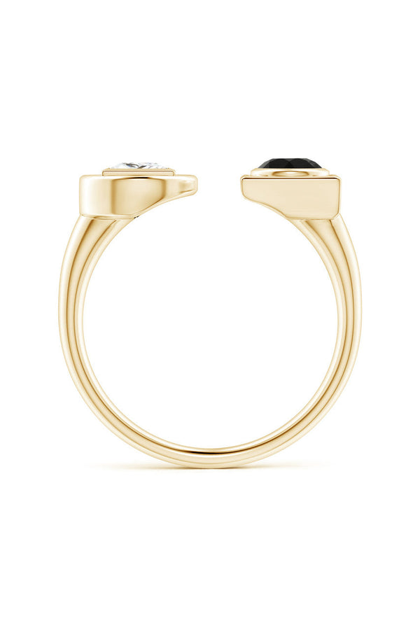 Natori Infinity 14K Gold With Black & White Diamond Two Stone Open Ring 14K Yellow Gold