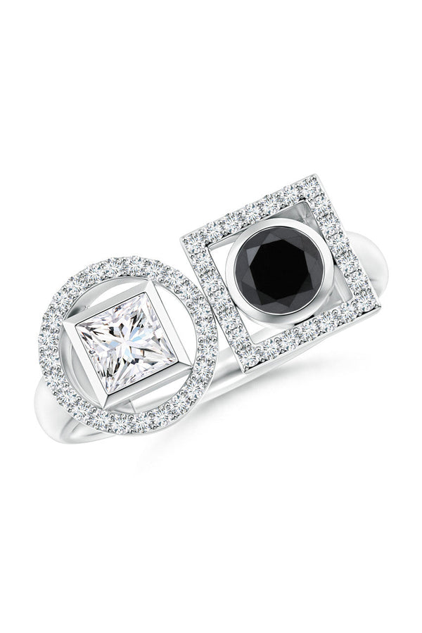 natori Infinity 14K Gold with Black & White Diamond Two Stone Statement Ring 14K White Gold