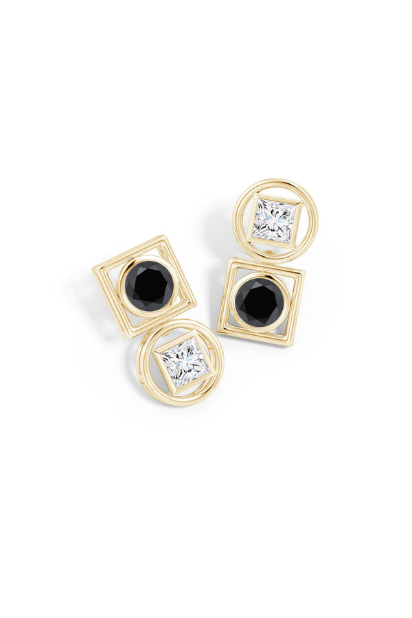 Natori Infinity 14K Gold With Black & White Diamond Two Stone Studs 14K Yellow Gold