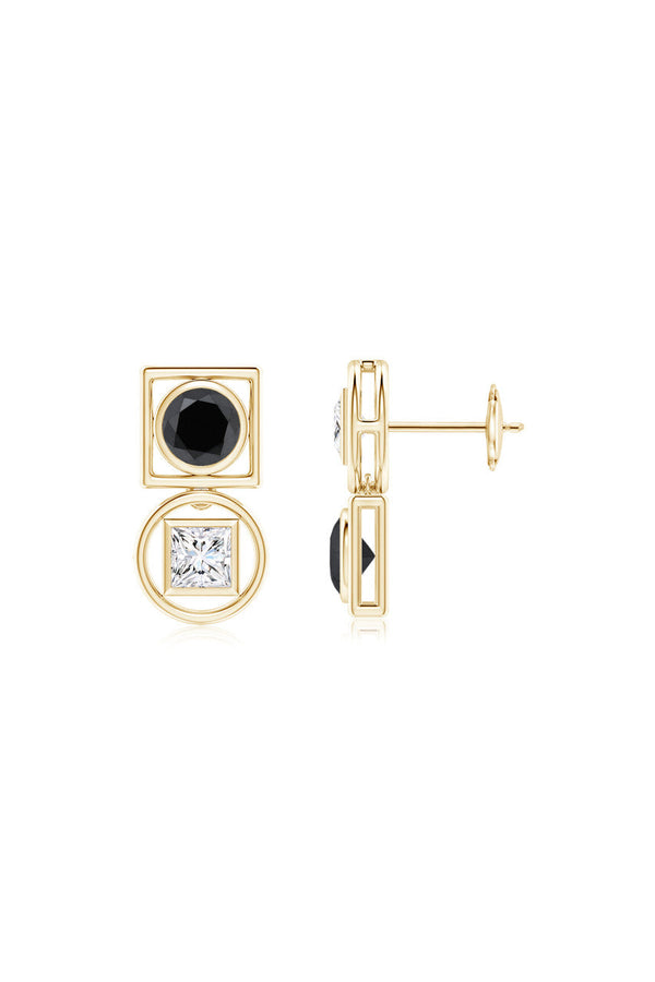 Natori Infinity 14K Gold With Black & White Diamond Two Stone Studs 14K Yellow Gold