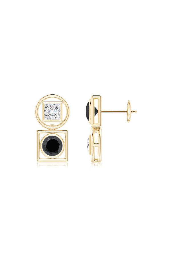 Natori Infinity 14K Gold With Black & White Diamond Two Stone Studs 14K Yellow Gold