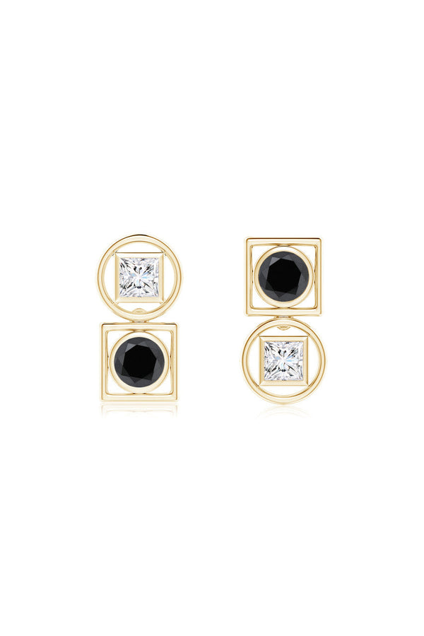 natori Infinity 14K Gold with Black & White Diamond Two Stone Studs 14K Yellow Gold