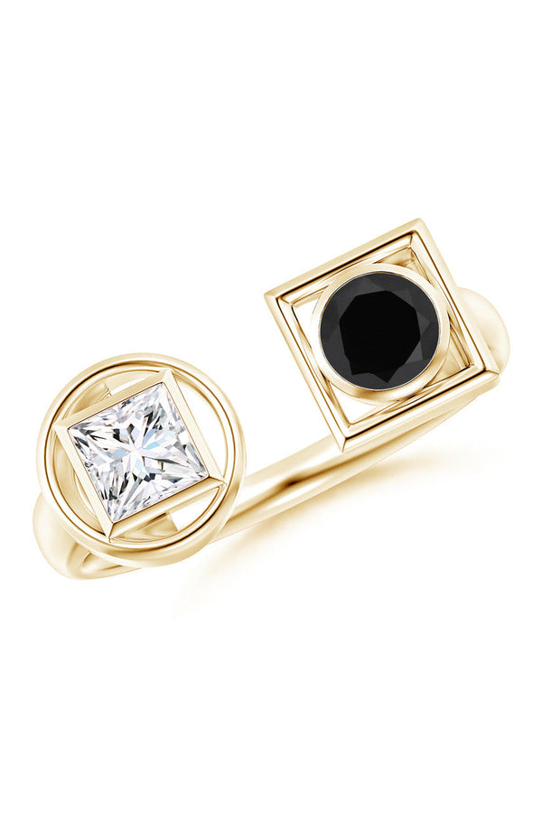 natori Infinity 14K Gold with Black & White Diamond Two Stone Open Ring 14K Yellow Gold