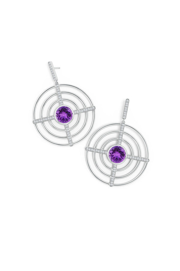 Natori Infinity Concentric Circle 14K Gold And Amethyst Earrings 14K White Gold