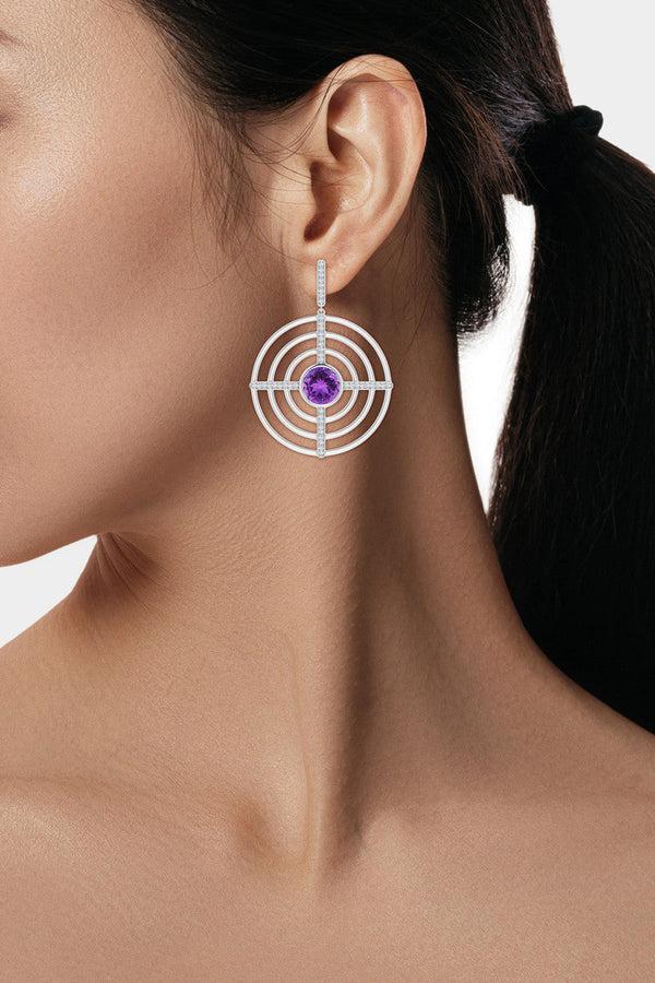 Natori Infinity Concentric Circle 14K Gold And Amethyst Earrings 14K White Gold