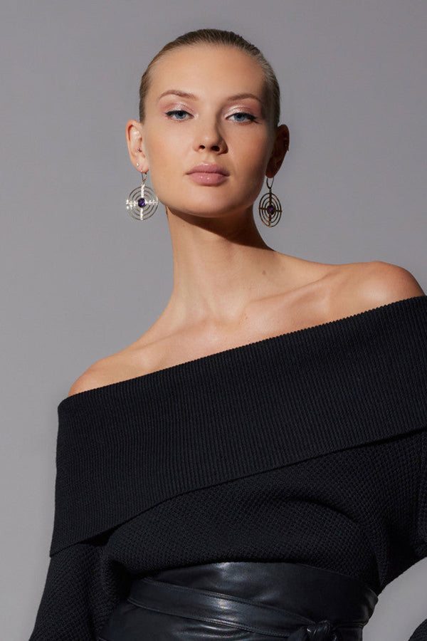 natori Infinity Concentric Circle 14K Gold and Amethyst Earrings 14K White Gold