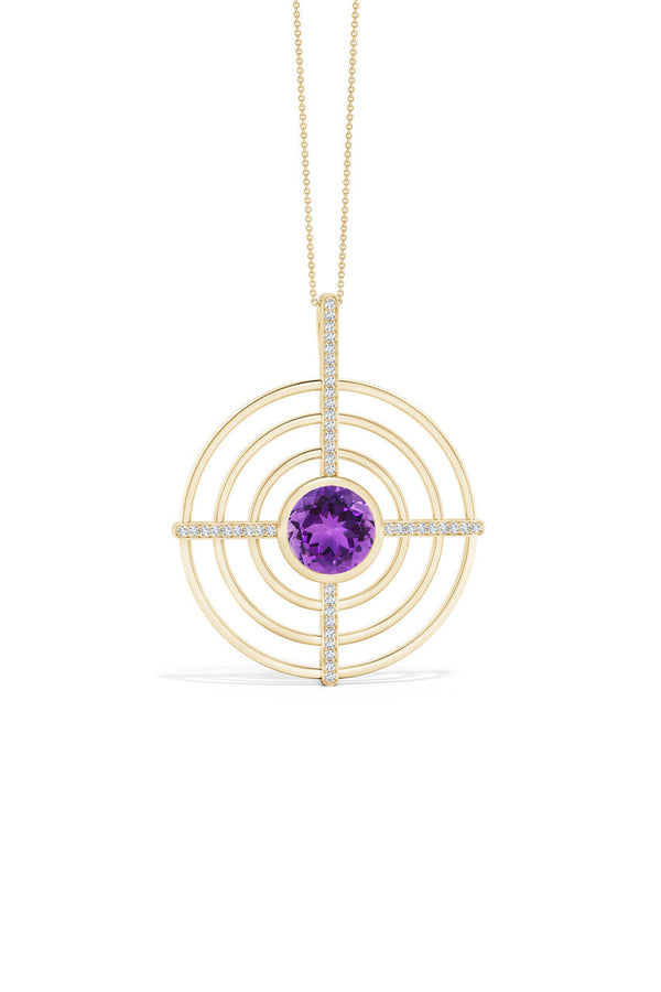 Natori Infinity Concentric Circle 14K Gold And Amethyst Pendant Necklace 14K Yellow Gold