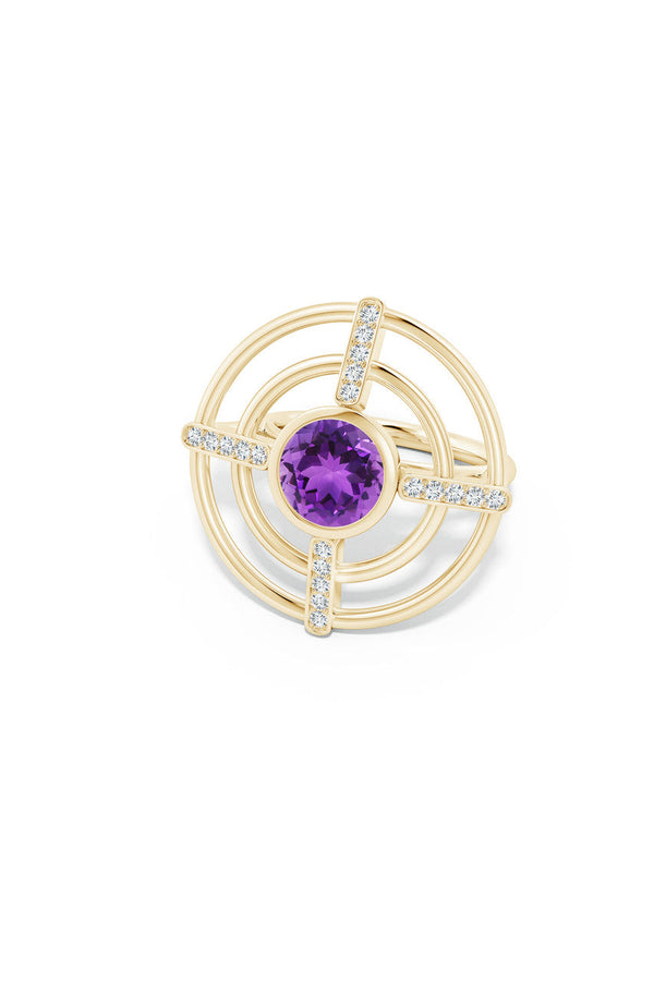 Natori Infinity Concentric Circle 14K Gold And Amethyst Ring 14K Yellow Gold