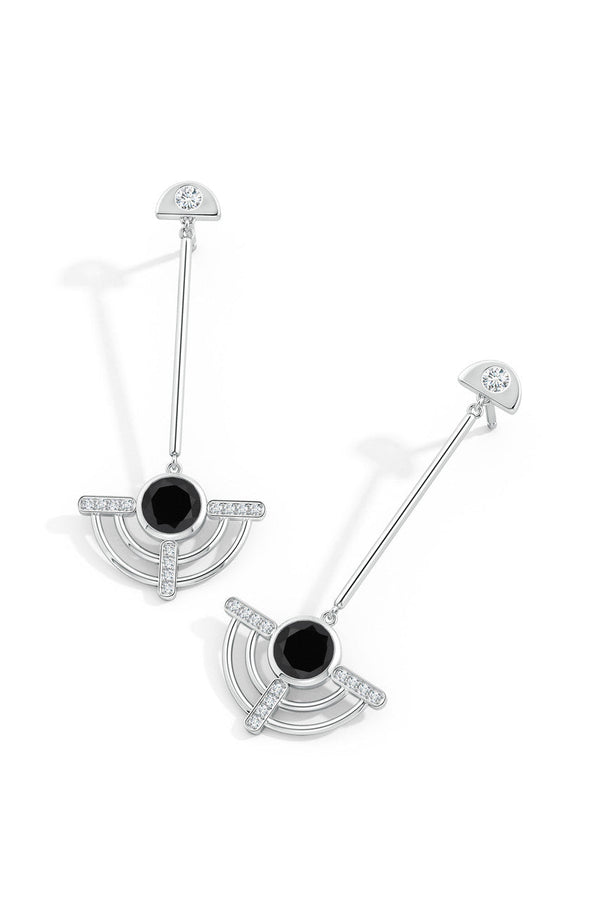 Natori Infinity Half Concentric 14K Gold And Black Onyx Dangle Earrings 14K White Gold