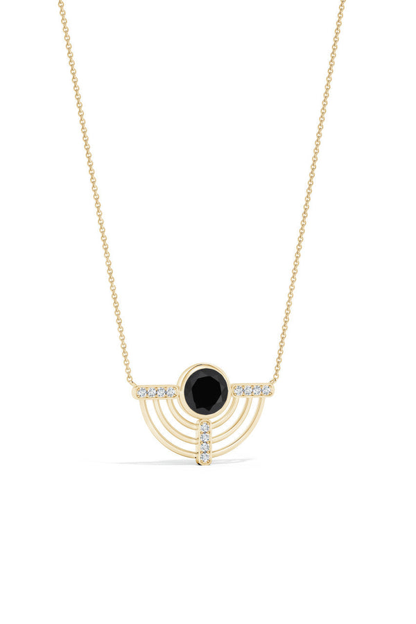 Natori Infinity Half Concentric Circle 14K Gold And Black Onyx Pendant Necklace 14K Yellow Gold