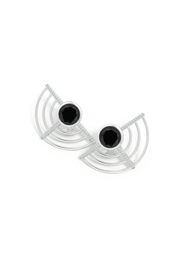 Natori Infinity Half Concentric Circle 14K Gold And Black Onyx Button Studs 14K White Gold
