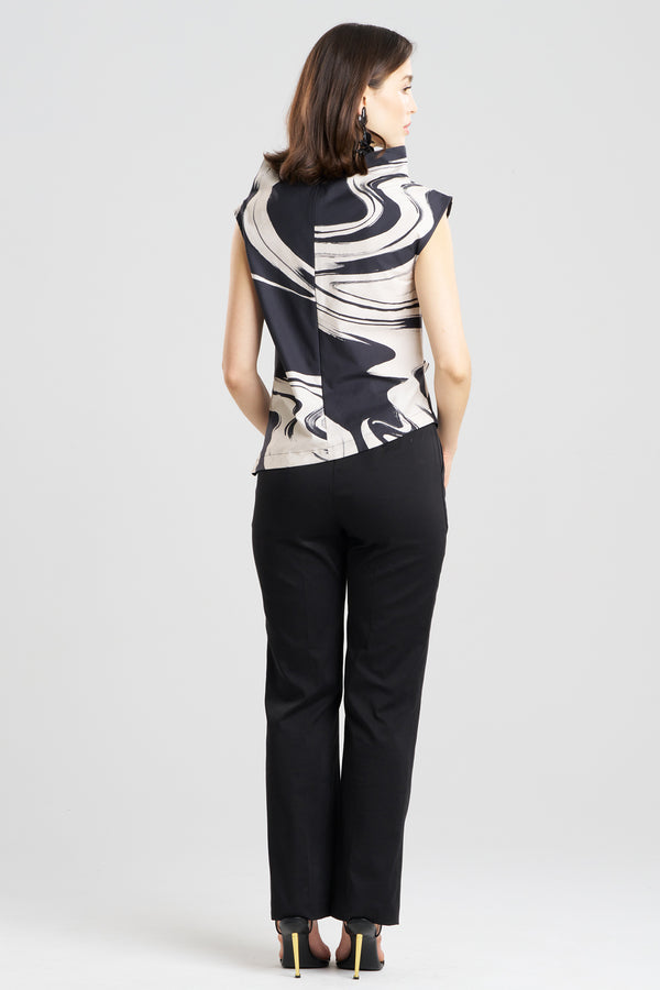 Natori Kaze Cotton Asymmetric Funnel Neck Top Black