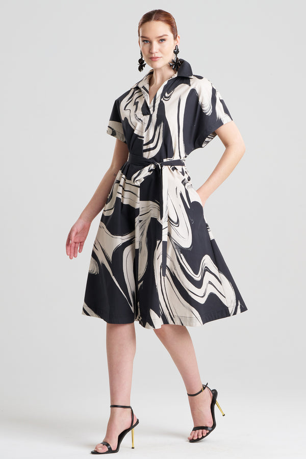 Natori Kaze Cotton Short Sleeve Trapeze Dress Black