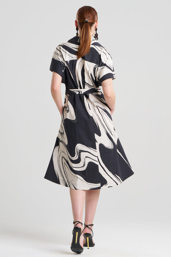 Natori Kaze Cotton Short Sleeve Trapeze Dress Black