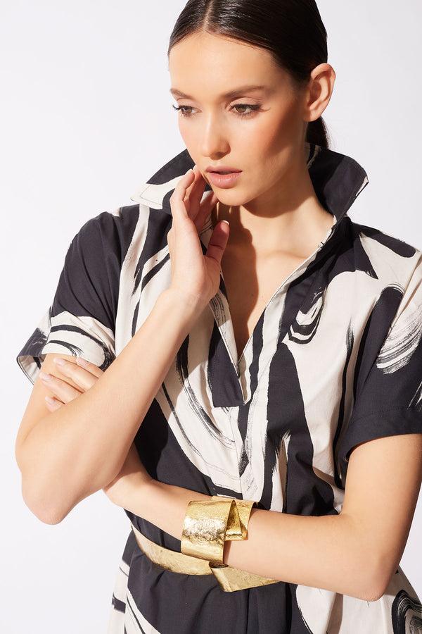 Natori Kaze Cotton Short Sleeve Trapeze Dress Black