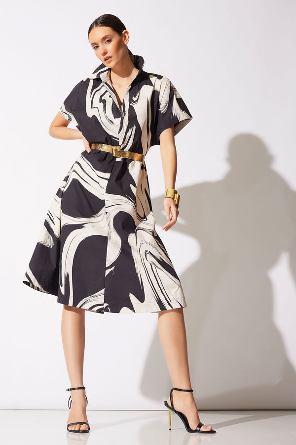 natori Kaze Cotton Short Sleeve Trapeze Dress Black