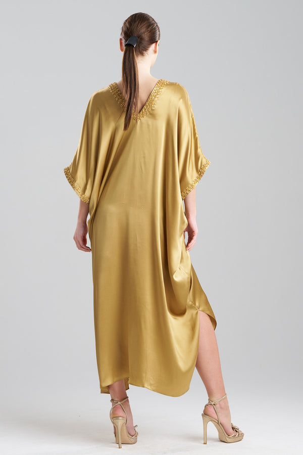 Natori Key Essentials Embellished Cocoon Silk Caftan Antique Gold