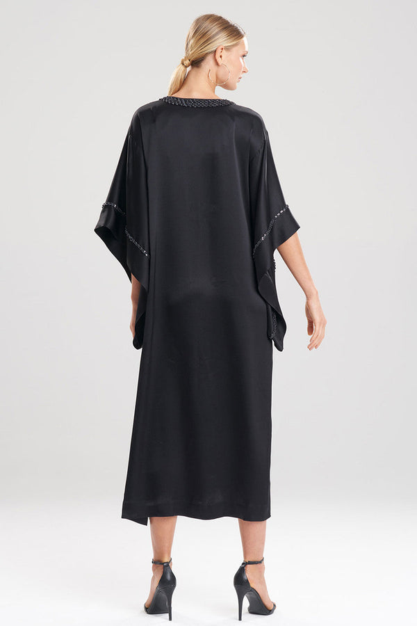 Natori Key Essentials Embroidered Trim Caftan Black