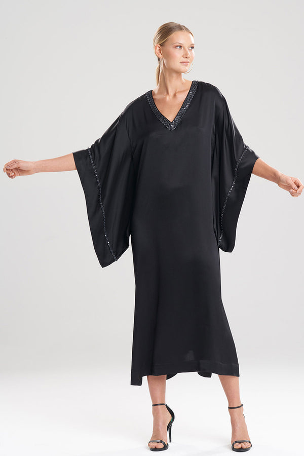 natori Key Essentials Embroidered Trim Caftan Black