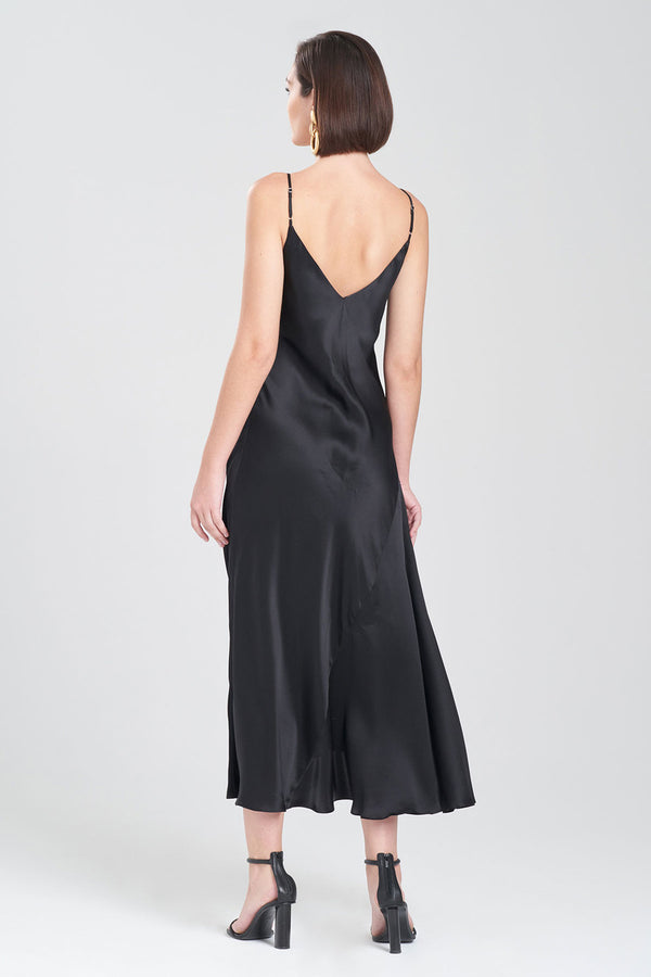 Natori Key Essentials Sheath Flounce Silk Slip Dress Black