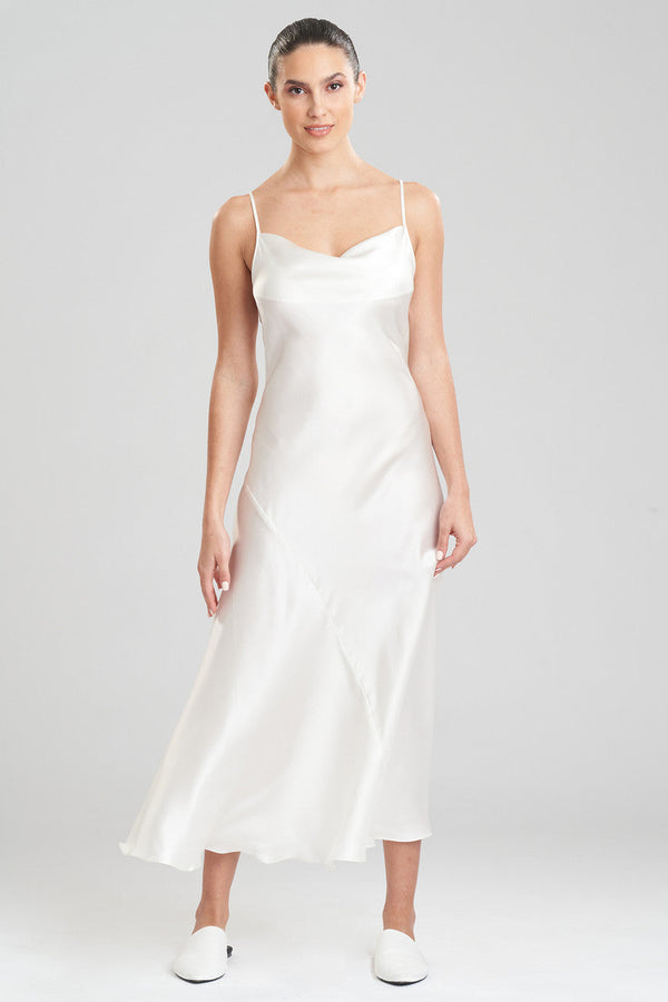 natori Key Essentials Silk Cowl Neck Slip Dress Warm White