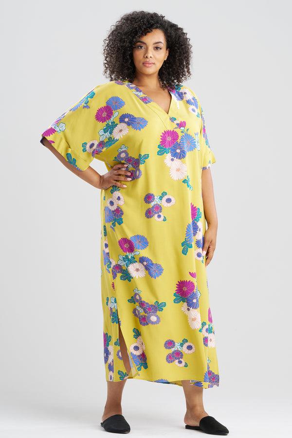 Natori Kiku Challis Dolman Sleeve Caftan Chartreuse