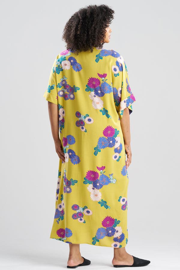 Natori Kiku Challis Dolman Sleeve Caftan Chartreuse