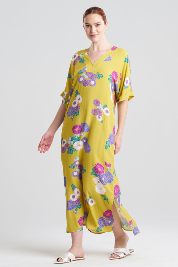 natori Kiku Challis Dolman Sleeve Caftan Chartreuse