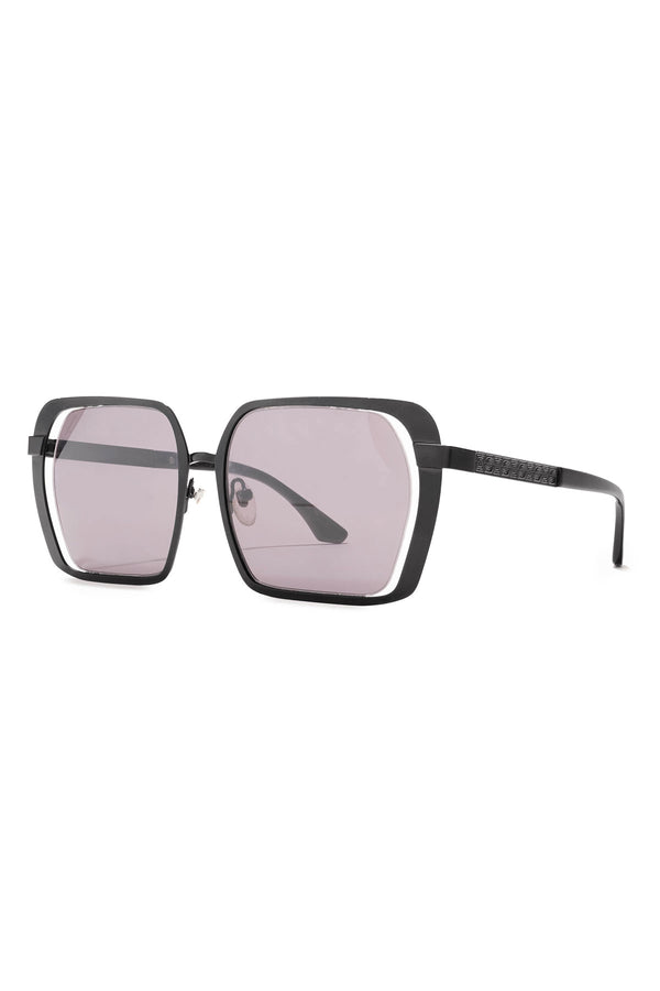Natori Kintsu Metal Rectangle Sunglasses Matte Black Smoke