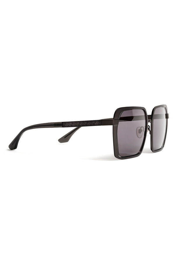 Natori Kintsu Metal Rectangle Sunglasses Matte Black Smoke