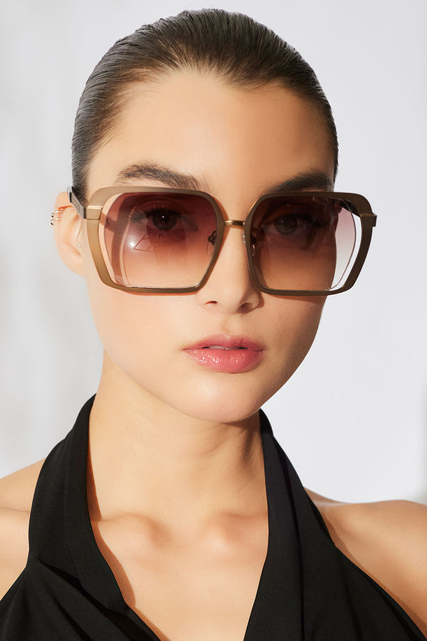 Natori Kintsu Metal Rectangle Sunglasses Matte Bronze/Gradient Brown