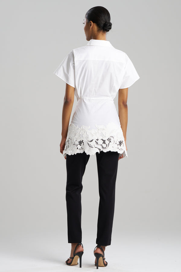 Natori Kumo Embroidery Applique Kimono Wrap Shirt White