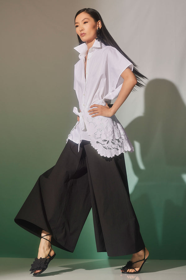 natori Kumo Embroidery Applique Kimono Wrap Shirt White