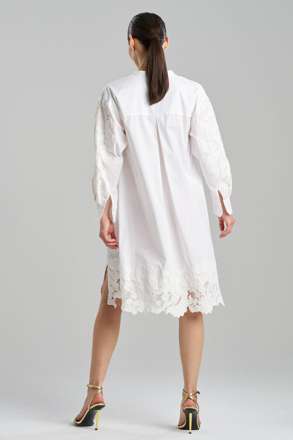 Natori Kumo Embroidery Applique Oversized Shirtdress White
