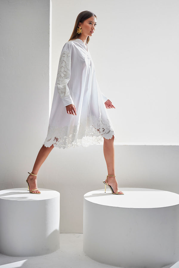 natori Kumo Embroidery Applique Oversized Shirtdress White