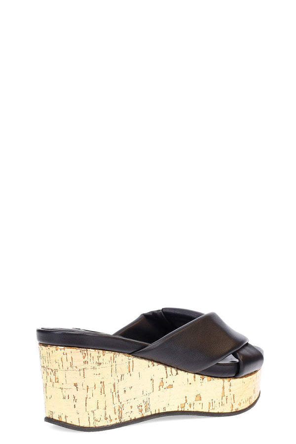 Natori Lanna Nappa Leather Platform Thong Sandals Black