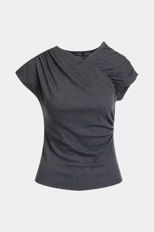Natori Layering Jersey Rouched Cap Sleeve Top Charcoal