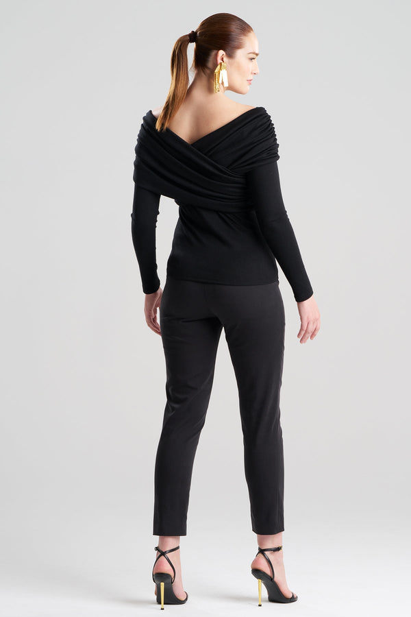 Natori Layering Jersey Rouched Long Sleeve Top Black