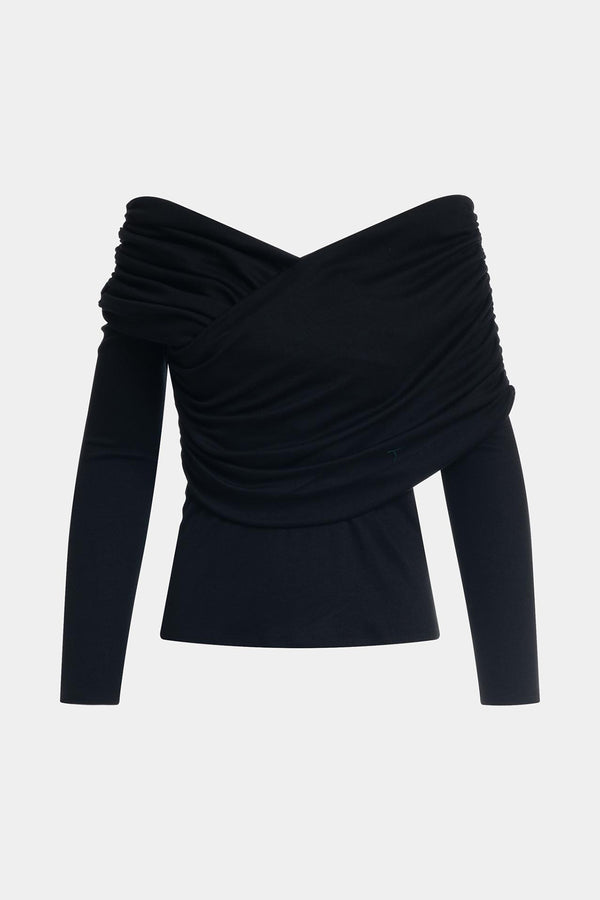 Natori Layering Jersey Rouched Long Sleeve Top Black