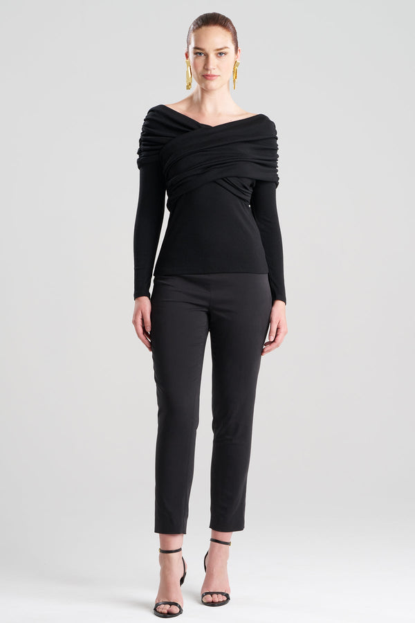 natori Layering Jersey Rouched Long Sleeve Top Black