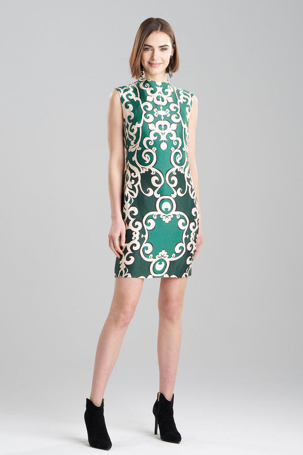 Natori Leticia Printed Crepe Sheath Dress Tile Green